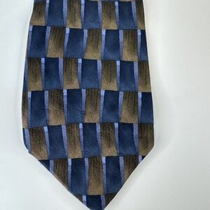 Grateful Dead Silk Tie Ashes Ashes XVI Blue Brown Squares Swirl 60in